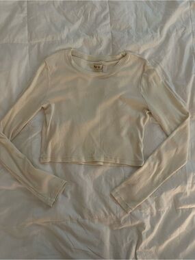 Madewell Cream Ribbed Long-Sleeve Cropped Tee
